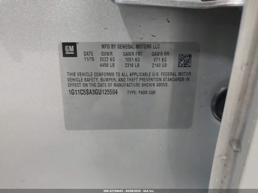 2016 CHEVROLET MALIBU LIMITED LT - 1G11C5SA3GU125584