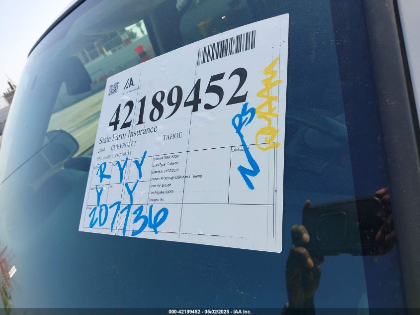 2004 Chevrolet Tahoe Ls VIN: 1GNEC13T44R208111 Lot: 42189452