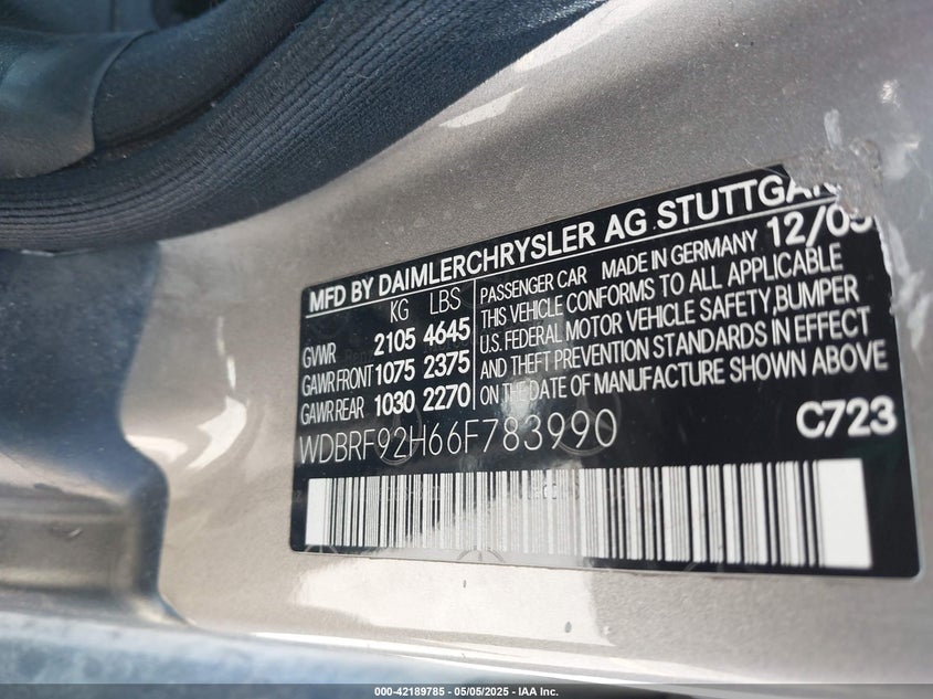 2006 MERCEDES-BENZ C 280 VIN: WDBRF92H66F783990
