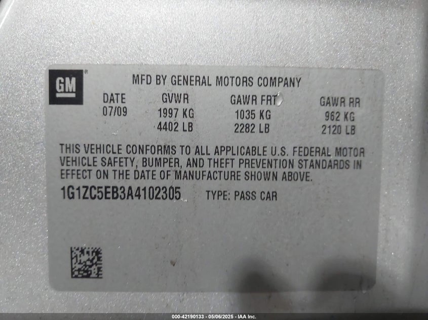 2010 CHEVROLET MALIBU VIN: 1G1ZC5EB3A4102305