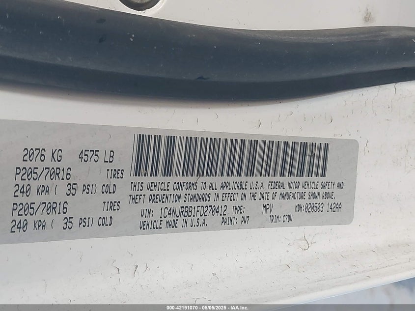 2015 JEEP PATRIOT SPORT - 1C4NJRBB1FD270412