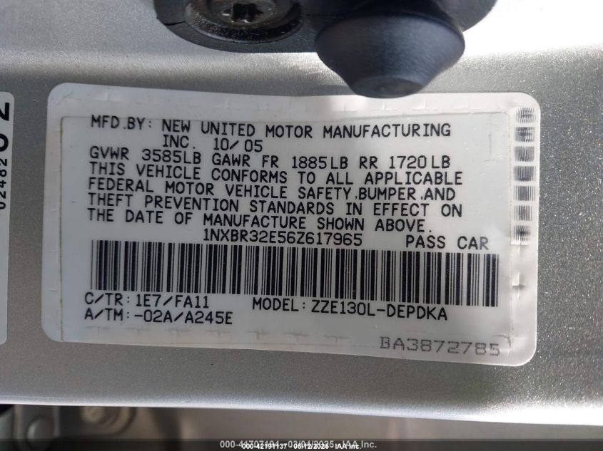 2006 Toyota Corolla Ce VIN: 1NXBR32E56Z617965 Lot: 42191137