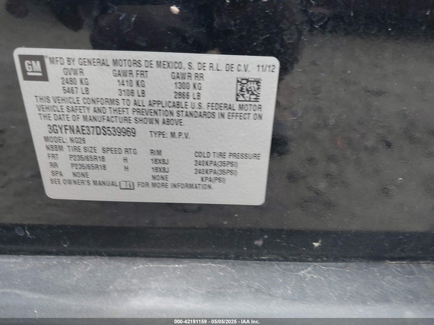 2013 CADILLAC SRX STANDARD - 3GYFNAE37DS539969