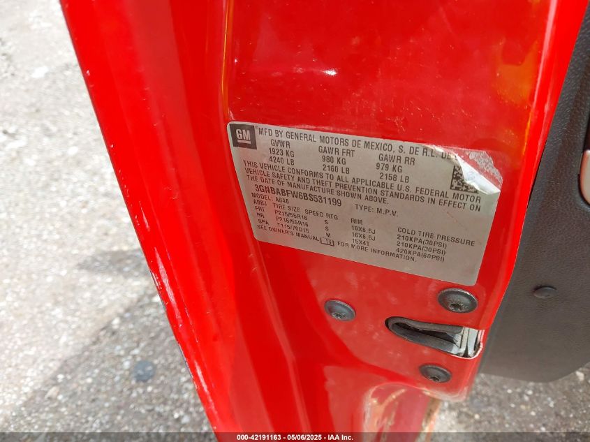 2011 Chevrolet Hhr Lt VIN: 3GNBABFW6BS531199 Lot: 42191163