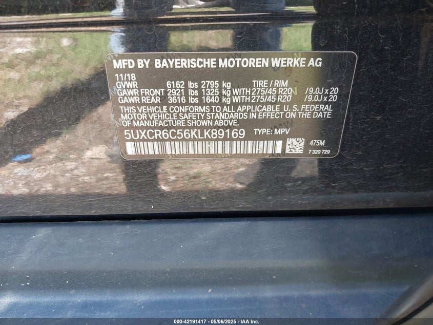 2019 BMW X5 XDRIVE40I - 5UXCR6C56KLK89169