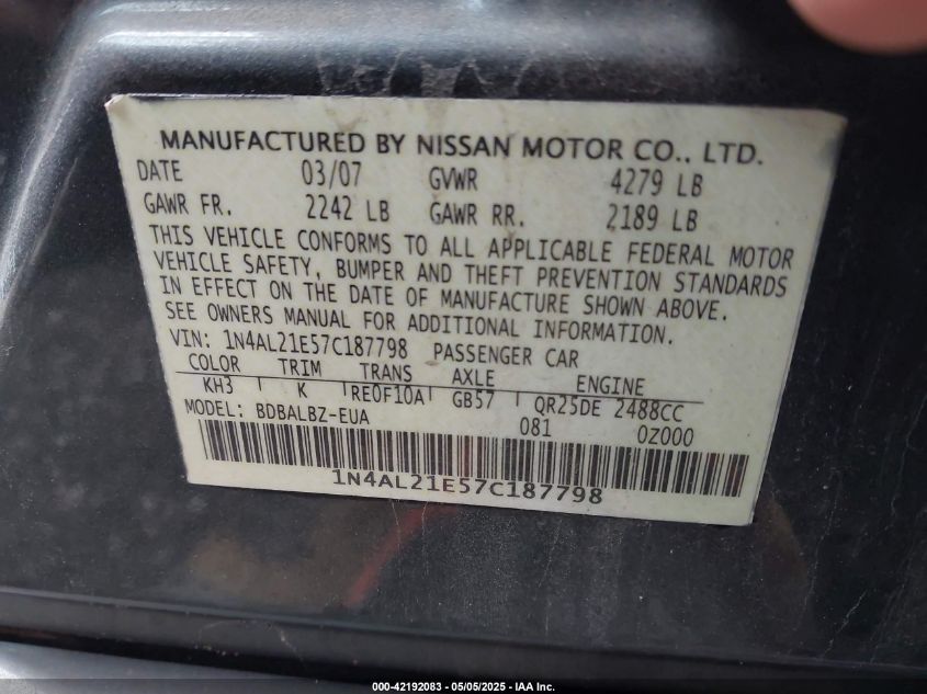 2010 Nissan Altima 2.5 S VIN: 1N4AL2AP8AN538927 Lot: 42192083