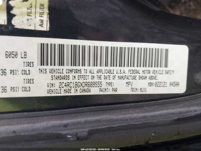 2013 Chrysler Town & Country Touring VIN: 2C4RC1BGXDR689555 Lot: 42192150