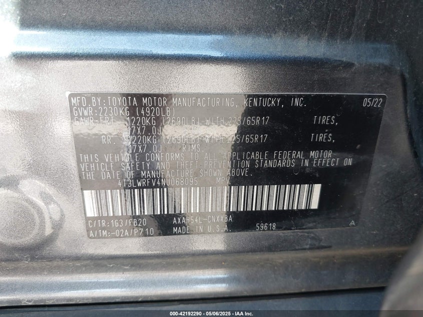 2022 TOYOTA RAV4 HYBRID LE - 4T3LWRFV4NU068095