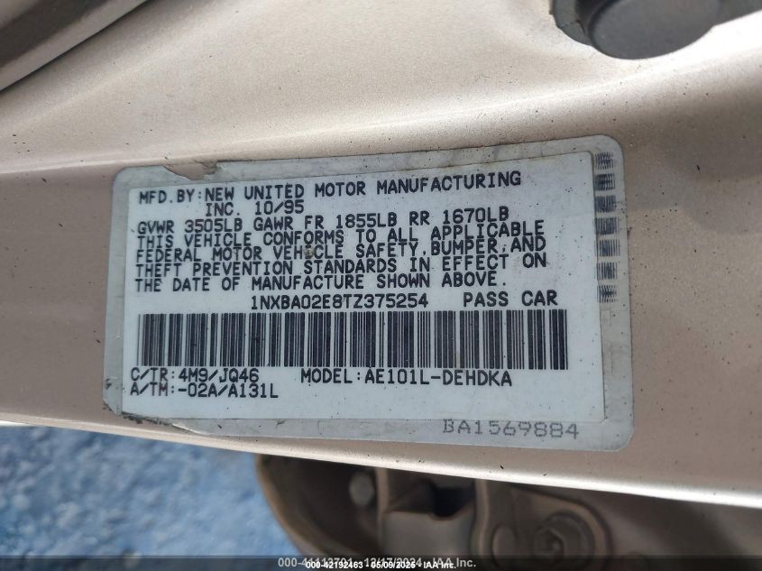 1996 Toyota Corolla VIN: 1NXBA02E8TZ375254 Lot: 42192463