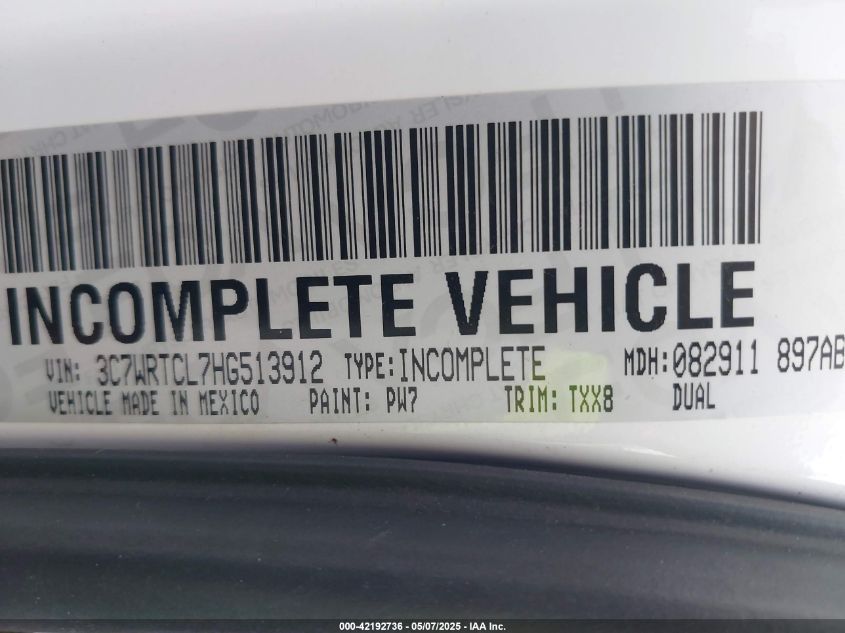 2017 Ram 3500 Chassis Tradesman/Slt/Laramie VIN: 3C7WRTCL7HG513912 Lot: 42192736