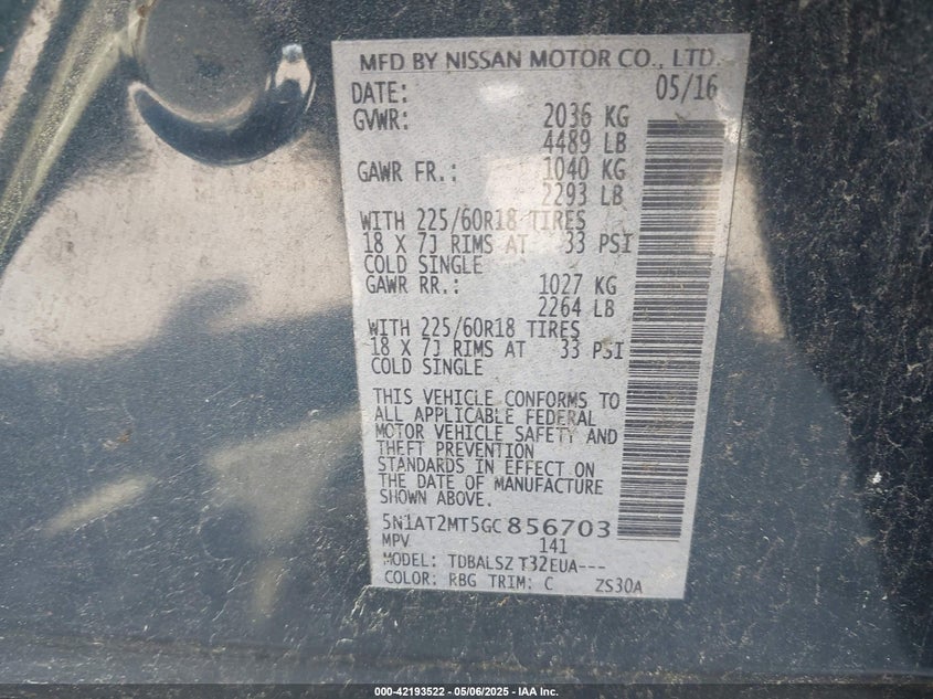 2016 NISSAN ROGUE SL - 5N1AT2MT5GC856703