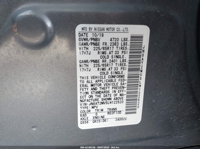 2020 NISSAN ROGUE SV INTELLIGENT AWD - JN8AT2MV5LW122520