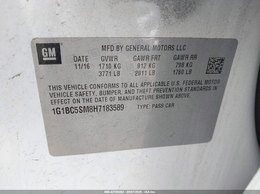 2017 CHEVROLET CRUZE LS AUTO - 1G1BC5SM8H7183589