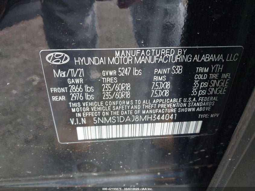 2021 HYUNDAI SANTA FE SE - 5NMS1DAJ8MH344041