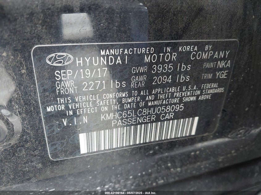 2017 HYUNDAI IONIQ HYBRID VIN: KMHC65LC8HU058095