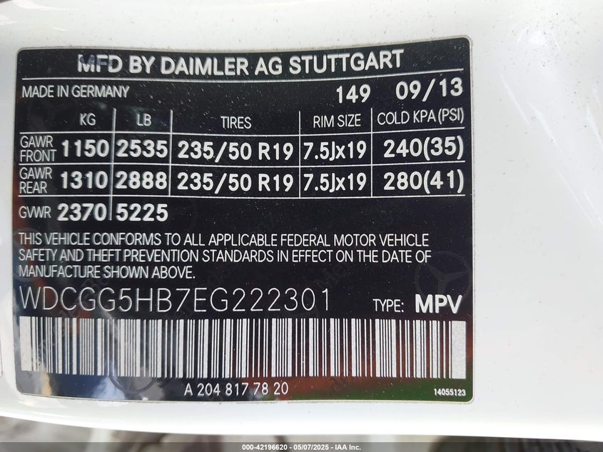 2014 MERCEDES-BENZ GLK VIN: WDCGG5HB7EG222301