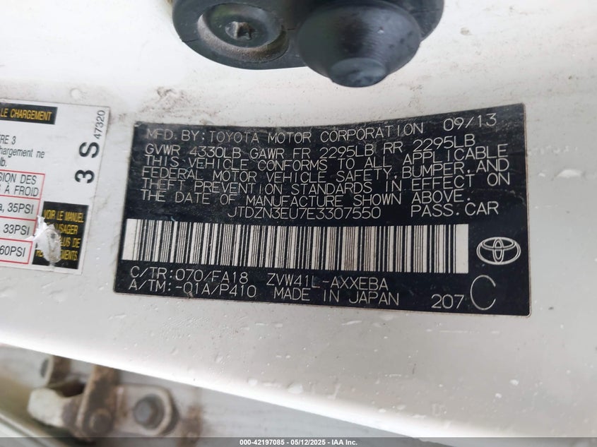 2014 TOYOTA PRIUS V VIN: JTDZN3EU7E3307550