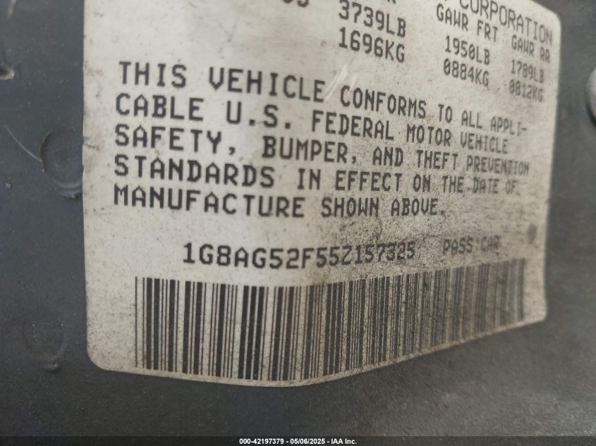 2005 Saturn Ion 1 VIN: 1G8AG52F55Z157325 Lot: 42197379