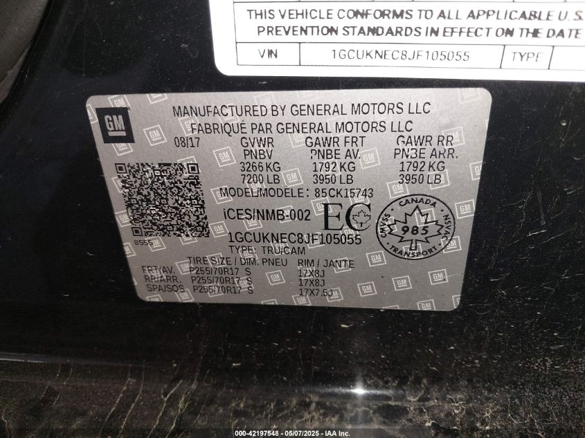 2018 Chevrolet Silverado 1500 Ls/Wt VIN: 1GCUKNEC8JF105055 Lot: 42197548