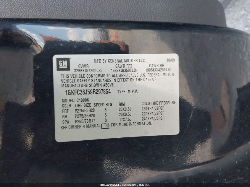 2009 GMC Yukon Xl 1500 Slt2 VIN: 1GKFC36J59R297864 Lot: 42197564