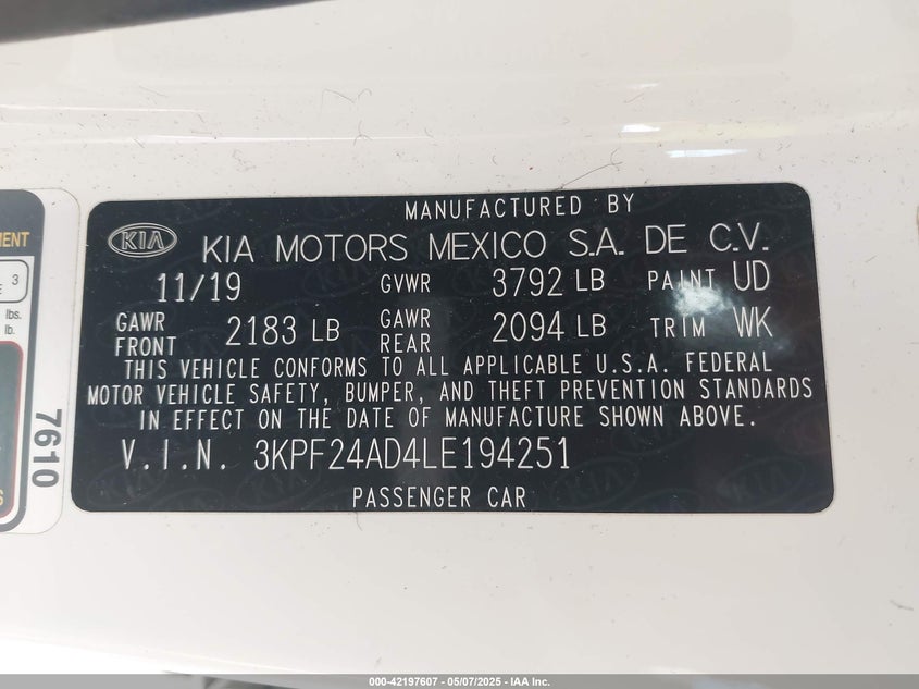 2020 KIA FORTE LXS - 3KPF24AD4LE194251
