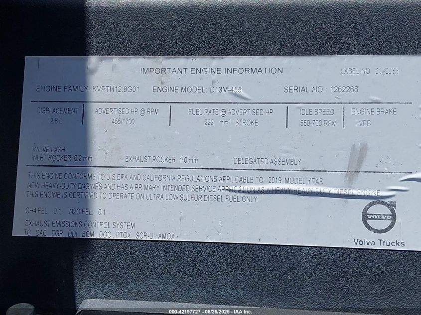 2020 Volvo Vnl VIN: 4V4NC9EH9LN216604 Lot: 42197727