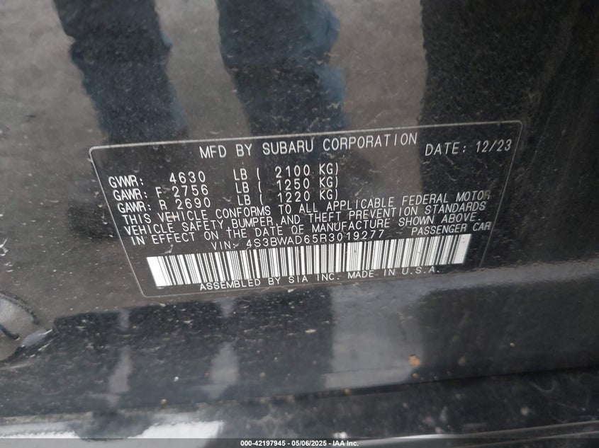 2024 SUBARU LEGACY VIN: 4S3BWAD65R3019277