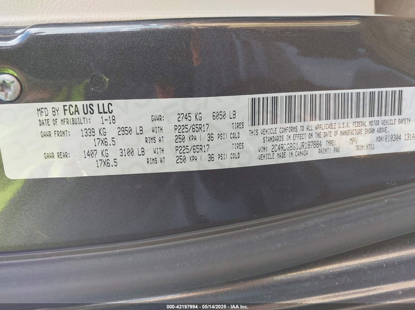 2018 DODGE GRAND CARAVAN SE - 2C4RDGBG1JR187884