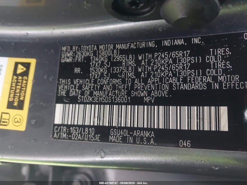 2013 TOYOTA HIGHLANDER SE V6 - 5TDZK3EH5DS136001