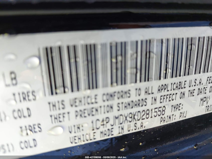 2019 JEEP CHEROKEE VIN: 1C4PJMDX9KD281558
