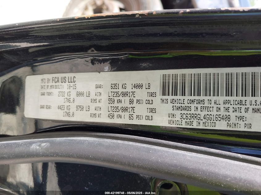 2016 Ram 3500 Tradesman VIN: 3C63RRGL4GG165408 Lot: 42199748