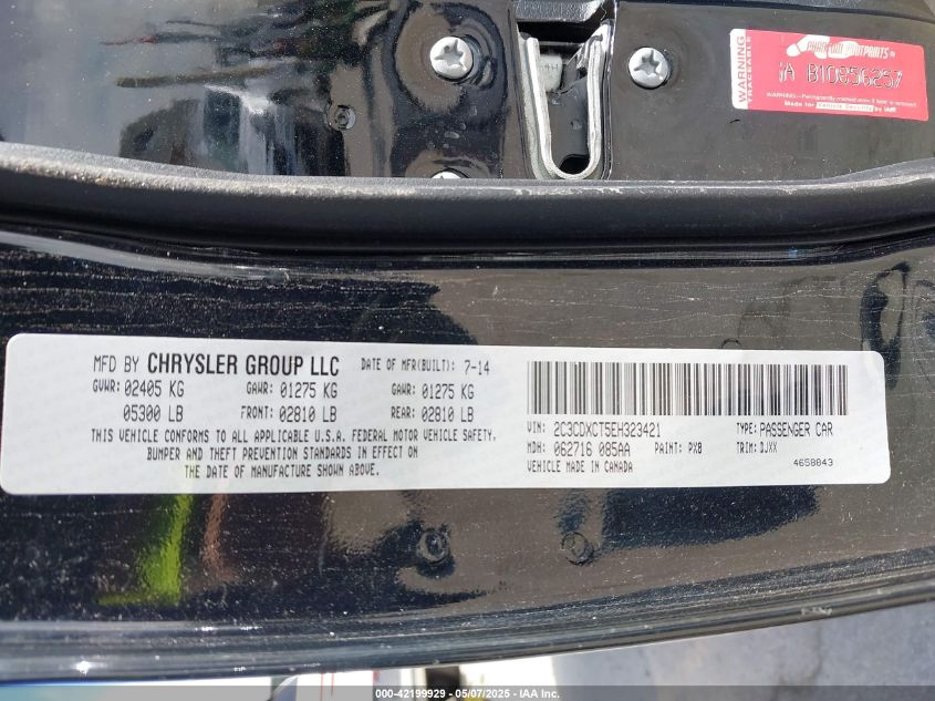 2014 Dodge Charger R/T 100Th Anniversary VIN: 2C3CDXCT5EH323421 Lot: 42199929