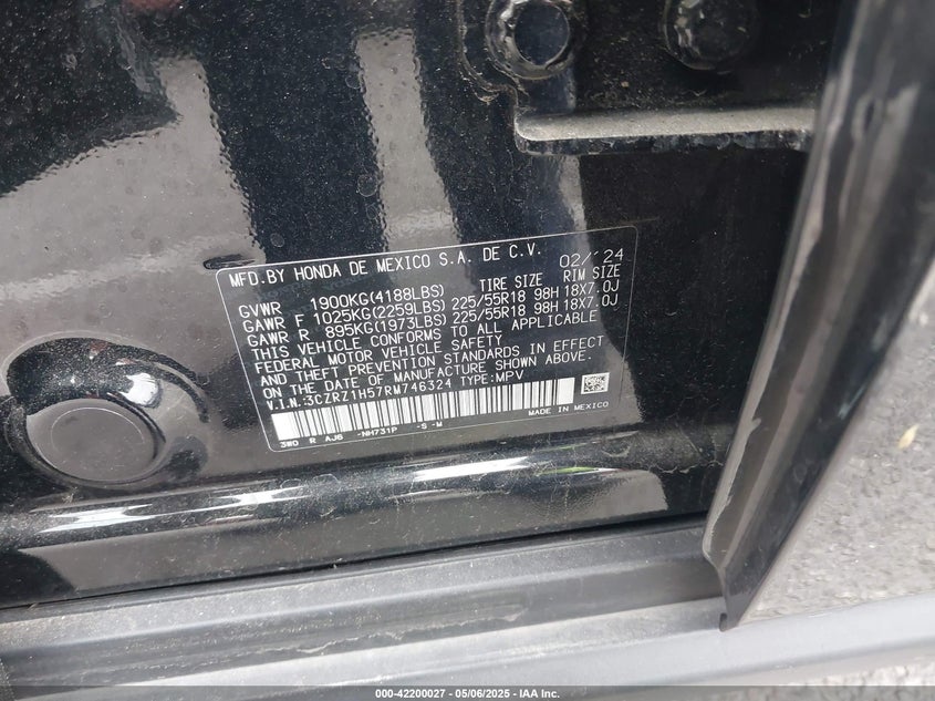 2024 HONDA HR-V 2WD SPORT/2WD SPORT W/O BSI - 3CZRZ1H57RM746324