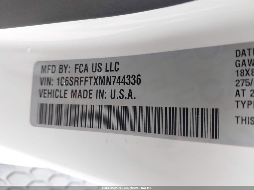 2021 RAM 1500(VIN: 1C6SRFFTXMN744336