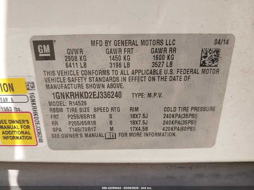 2014 CHEVROLET TRAVERSE 2LT - 1GNKRHKD2EJ336240