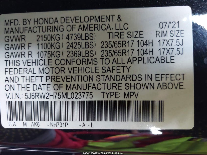 2021 HONDA CR-V AWD SPECIAL EDITION - 5J6RW2H75ML023775