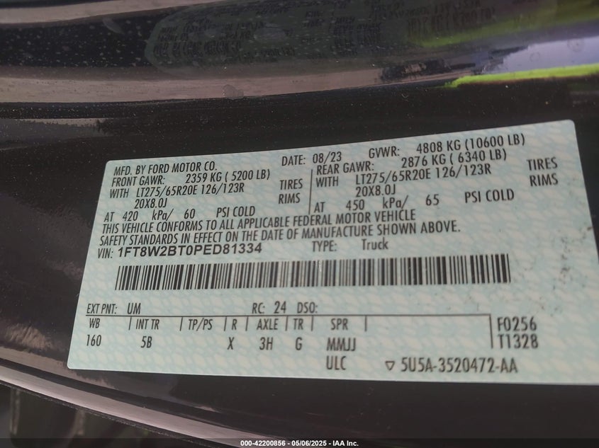 2023 Ford F-250 Lariat VIN: 1FT8W2BT0PED81334 Lot: 42200856