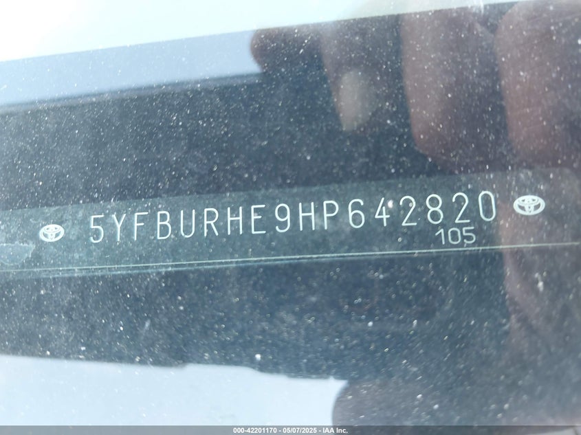 2017 TOYOTA COROLLA VIN: 5YFBURHE9HP642820