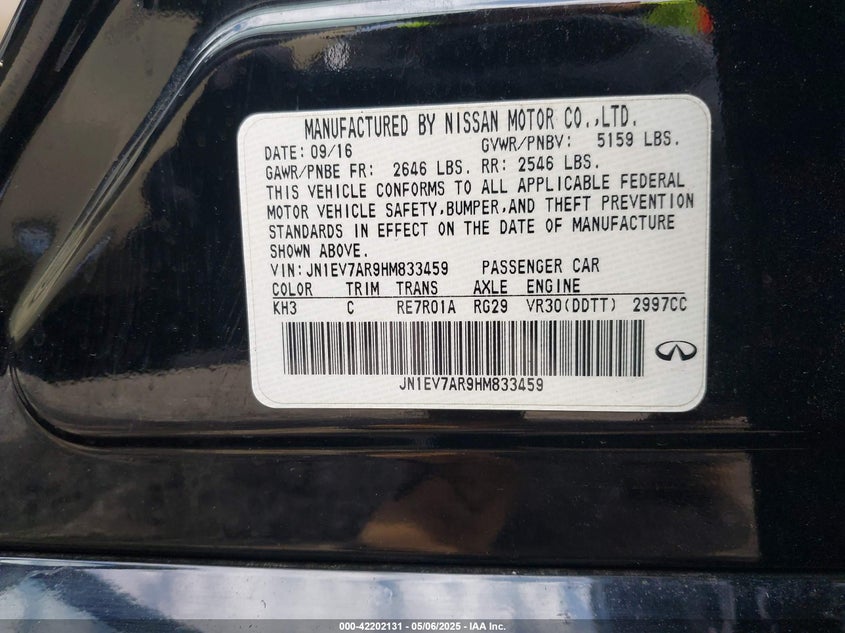 2017 INFINITI Q50 VIN: JN1EV7AR9HM833459