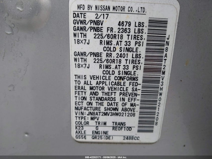 2017 NISSAN ROGUE SL - JN8AT2MV3HW021208