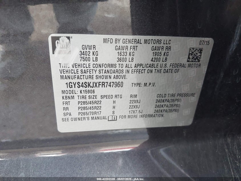 2015 CADILLAC ESCALADE ESV LUXURY - 1GYS4SKJXFR747960