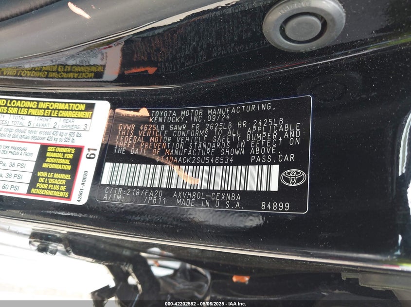 2025 TOYOTA CAMRY VIN: 4T1DAACK2SU546534