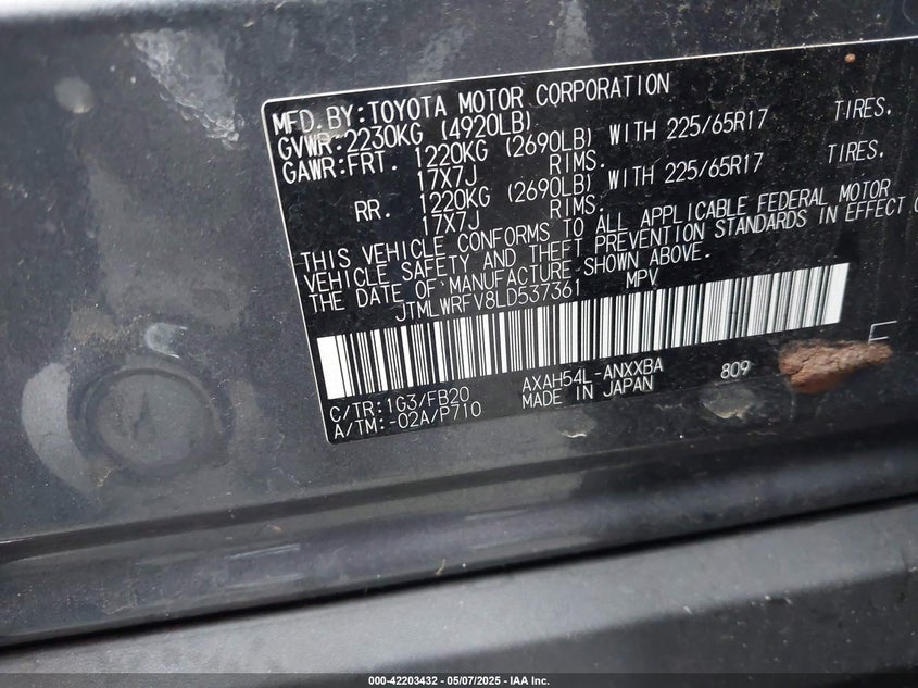 2020 TOYOTA RAV4 HYBRID LE - JTMLWRFV8LD537361