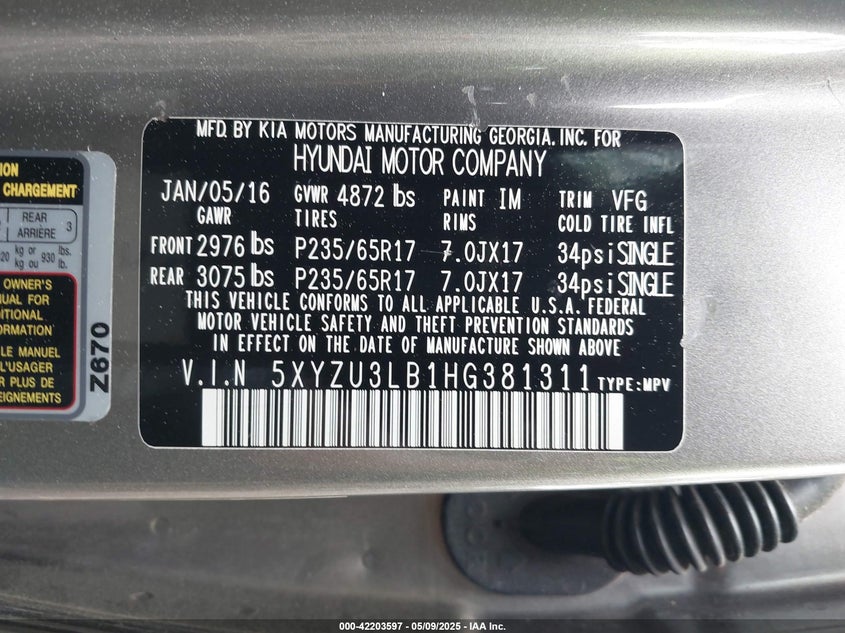 2017 HYUNDAI SANTA FE SPORT 2.4L - 5XYZU3LB1HG381311