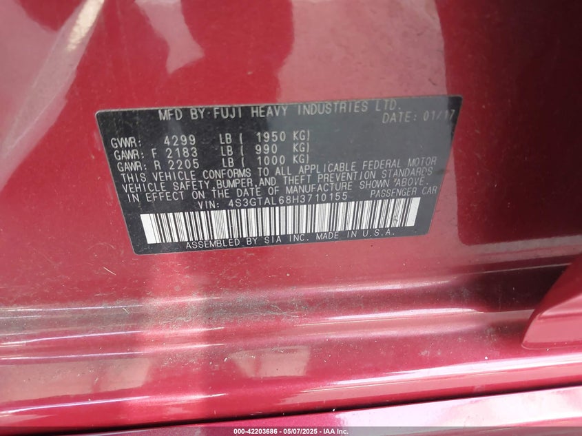 2017 SUBARU IMPREZA 2.0I SPORT - 4S3GTAL68H3710155