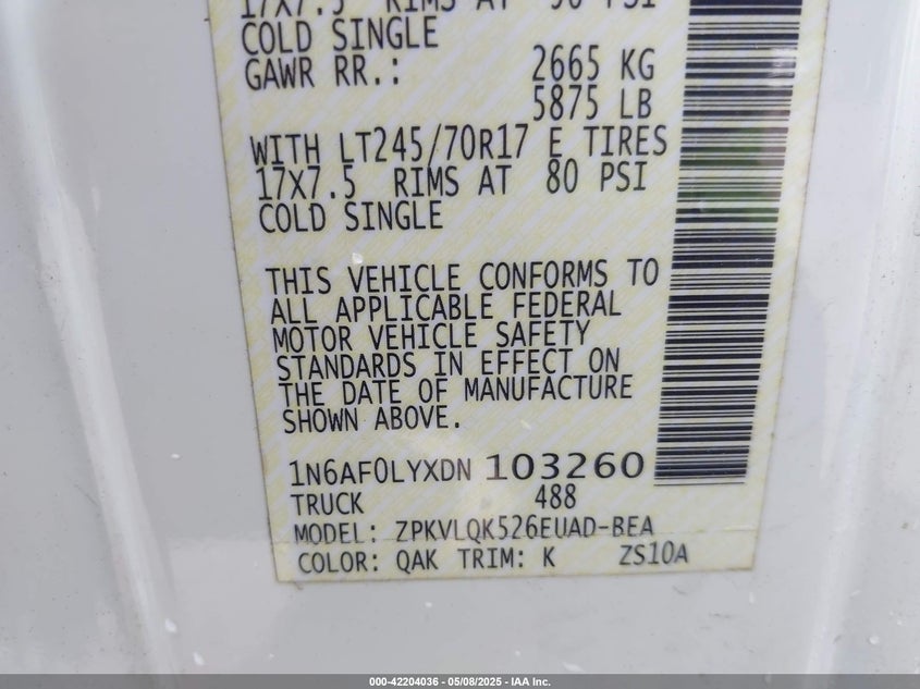 2013 NISSAN NV CARGO NV2500 HD S V8 1N6AF0LYXDN103260