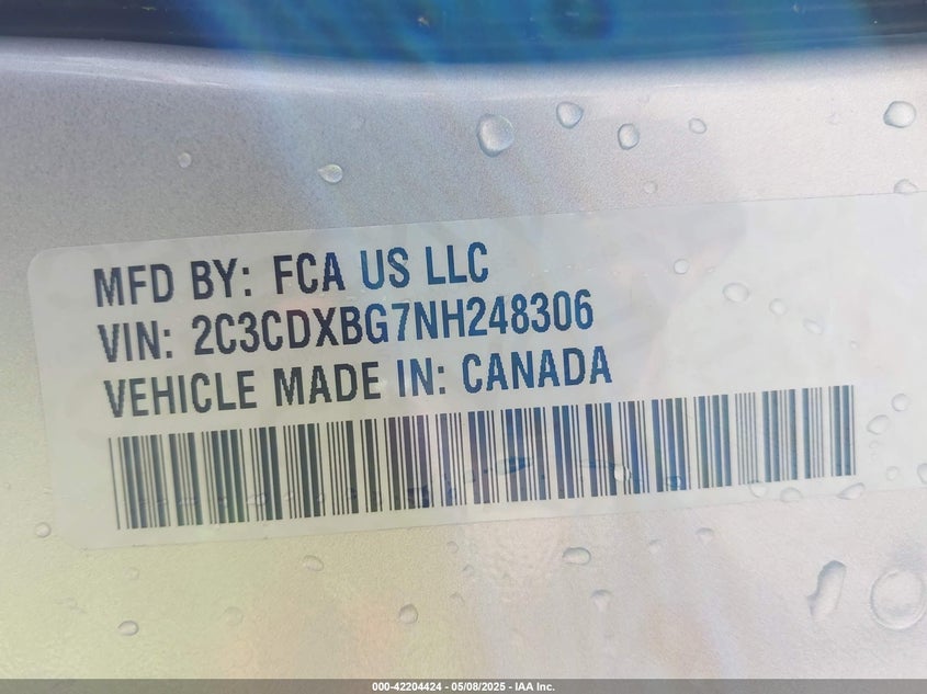 2022 Dodge Charger Sxt Rwd VIN: 2C3CDXBG7NH248306 Lot: 42204424