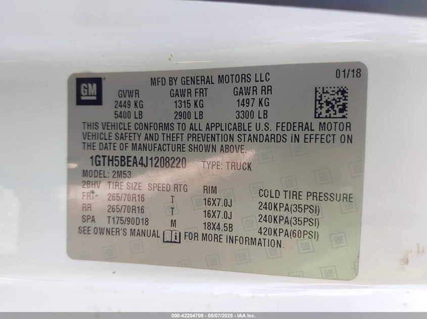 2018 GMC CANYON VIN: 1GTH5BEA4J1208220