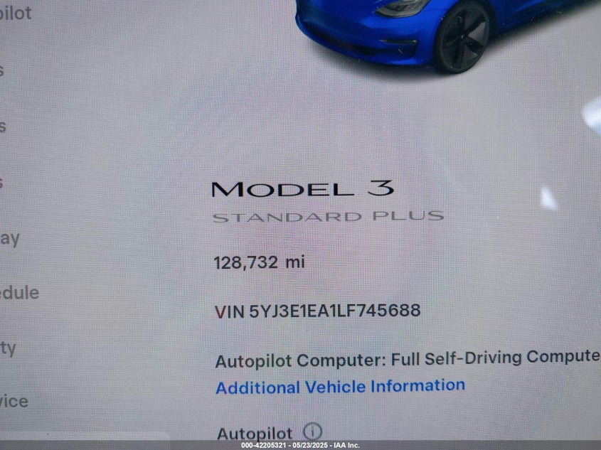 2020 TESLA MODEL 3 STANDARD RANGE PLUS REAR-WHEEL DRIVE/STANDARD RANGE REAR-WHEEL DRIVE - 5YJ3E1EA1LF745688