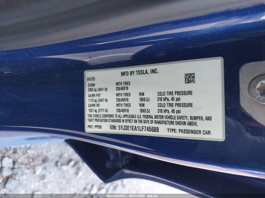 2020 TESLA MODEL 3 STANDARD RANGE PLUS REAR-WHEEL DRIVE/STANDARD RANGE REAR-WHEEL DRIVE - 5YJ3E1EA1LF745688